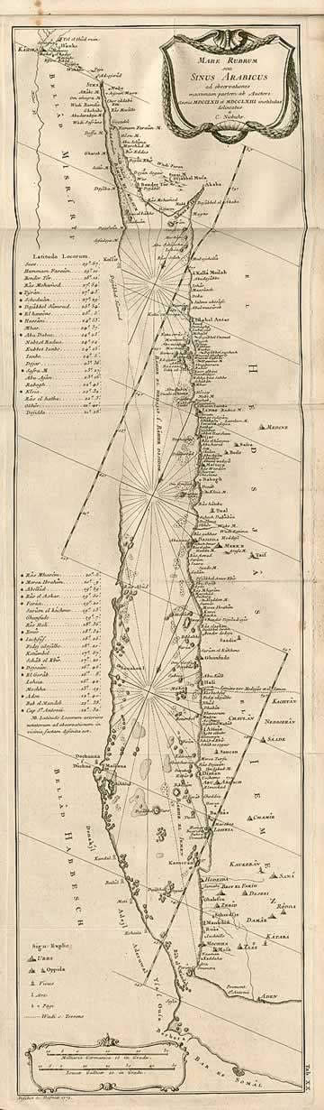 As the expedition&#39;s cartographer, Niebuhr spent much of the time during the voyage down the Red Sea meticulously surveying the coast with a compass, a magnifying glass, a thermometer and an octant.