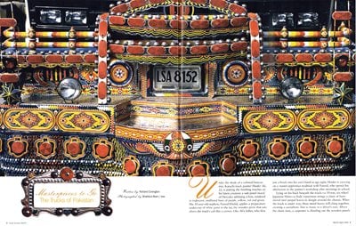 There, he also highlighted the artistry of truck painters in the 2005 story “Masterpieces to Go: The Trucks of Pakistan,” bottom right.