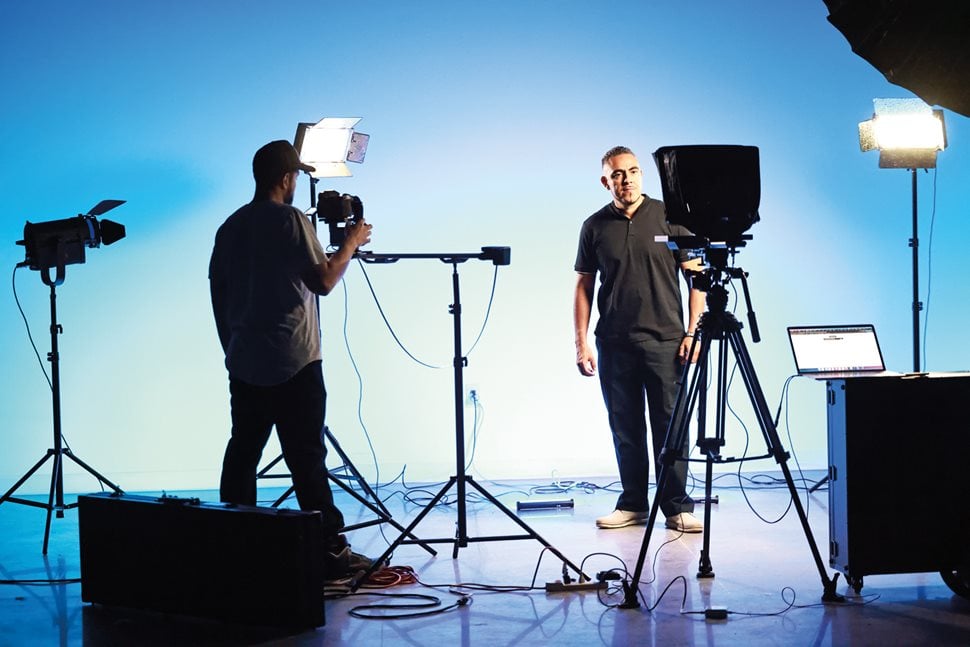 IslamInSpanish’s Alex Gutierrez, left, director of program development, and Jaime “Mujahid” Fletcher, cofounder, prepare to record a Ramadan message.