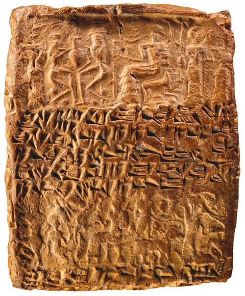 <p class="label">Old Assyrian, ca. 2000&ndash;1800 <span class="smallcaps">bce</span>, Anatolia</p>
This tablet recorded the repayment of a loan from the settlement of Karriya to that of Ashur-nada. The tablet is impressed with four cylinder seals, which belong to the three witnesses of the transaction: Two of the seals belong to the Old Assyrian stylistic tradition; the third is from an Anatolian-style seal with imagery borrowed from Mesopotamia; the fourth is from a seal belonging to a royal official.