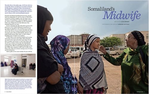 Editor Johnny Hanson says AramcoWorld highlights the humanity of people other media often show in a context of conflict. He cites pieces that resonated with readers, including one from 2017 on El Seed, the prominent French Tunisian calligraffiti artist, and a 2018 profile of Somaliland nurse, midwife activist and foreign minister Edna Adan.