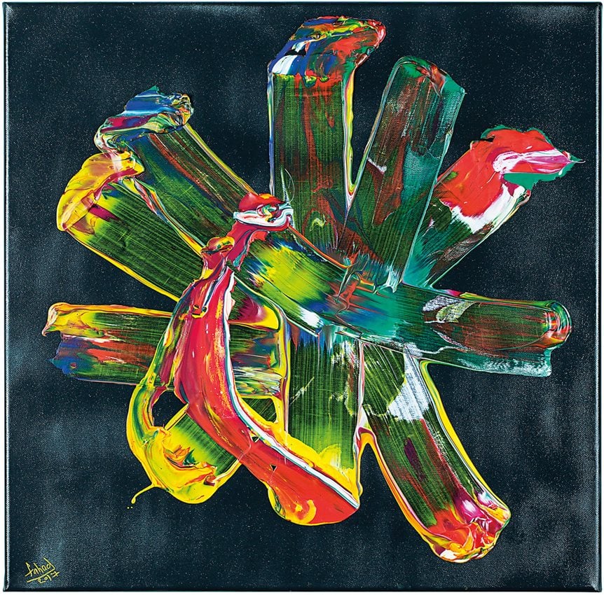 The 2017 acrylic-on-canvas work “Is it the Wrong Way!” by Fahad Al Obaidly, below right, exemplifies how artists in the region are pushing their creative boundaries.