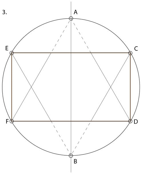 3. Link diagonal guidelines across our figure: A – F & D, B – E & C. Outside of the rectangle ECDF, these lines can be very light broken lines.