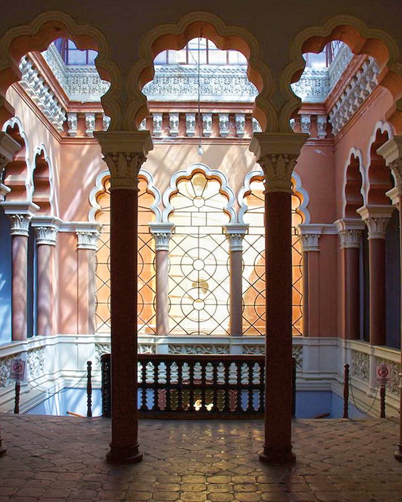 While most Alhambrismo construction took place in capital and coastal cities, the Castillo de la Glorieta was constructed between 1893 and 1897 in the Andean city of Sucre, Bolivia. (Map M)
